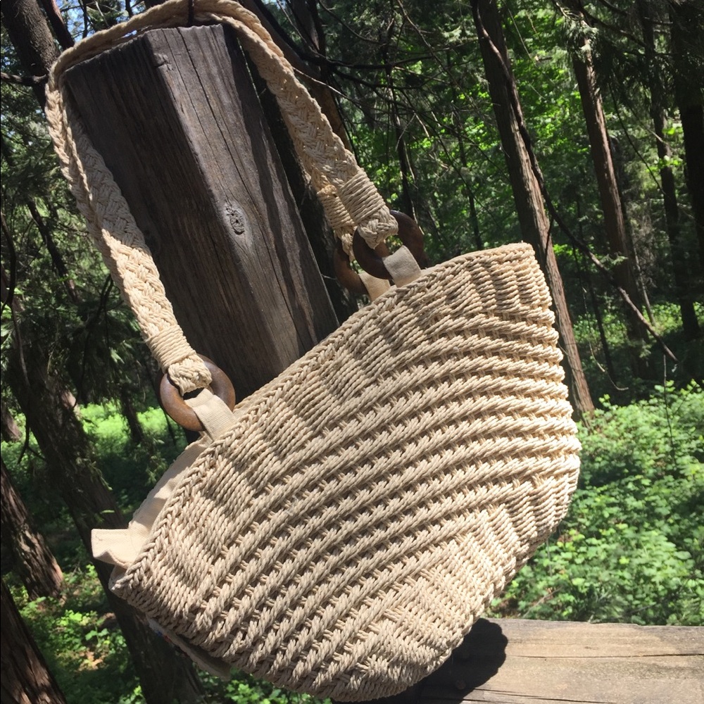 Cappelli bead embellished creamy wicker straw bag woven handbag,HP24 - Picture 10 of 11